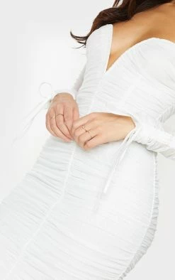 White Mesh V Bar Ruched Detail Bardot Midi Dress -US Dresses Sales Store 456ccfb1f6c2ad5124d6da43e0abbcd1fadf16b3 cmp4999 5