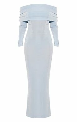 Light Blue Acetate Slinky Bardot Long Sleeve Maxi Dress -US Dresses Sales Store 45a896634b963f25a2cd141affd3caee3263d4a6 cne2951 5