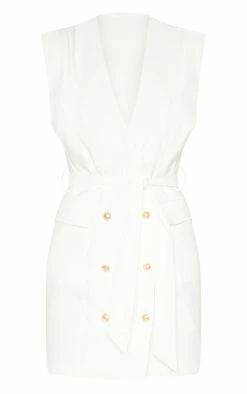 White Sleeveless Gold Button Detail Blazer Dress -US Dresses Sales Store 46642963461c3aff3e15ee91ec0c21f60db40967 clx6264 3