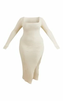 Shape Cream Brushed Rib Square Neck Split Side Midi Dress -US Dresses Sales Store 46adb6564d0bf5816af1f0c86e5bdec8c9092eac cnc4643 5