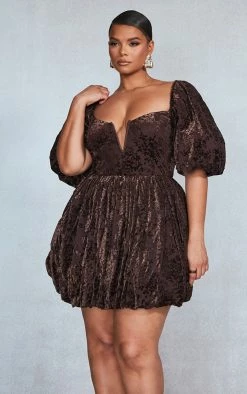 Plus Chocolate Devore V Bar Puffball Dress -US Dresses Sales Store 46d57b89bd0bf90916afd4a996e1a3deb41122f2 cna8349 3