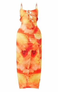Orange Floral Print Asymmetric Tie Strappy Midaxi Dress -US Dresses Sales Store 46d672a8352aacae9daee7b9caf280d2800aed29 cne6509 5