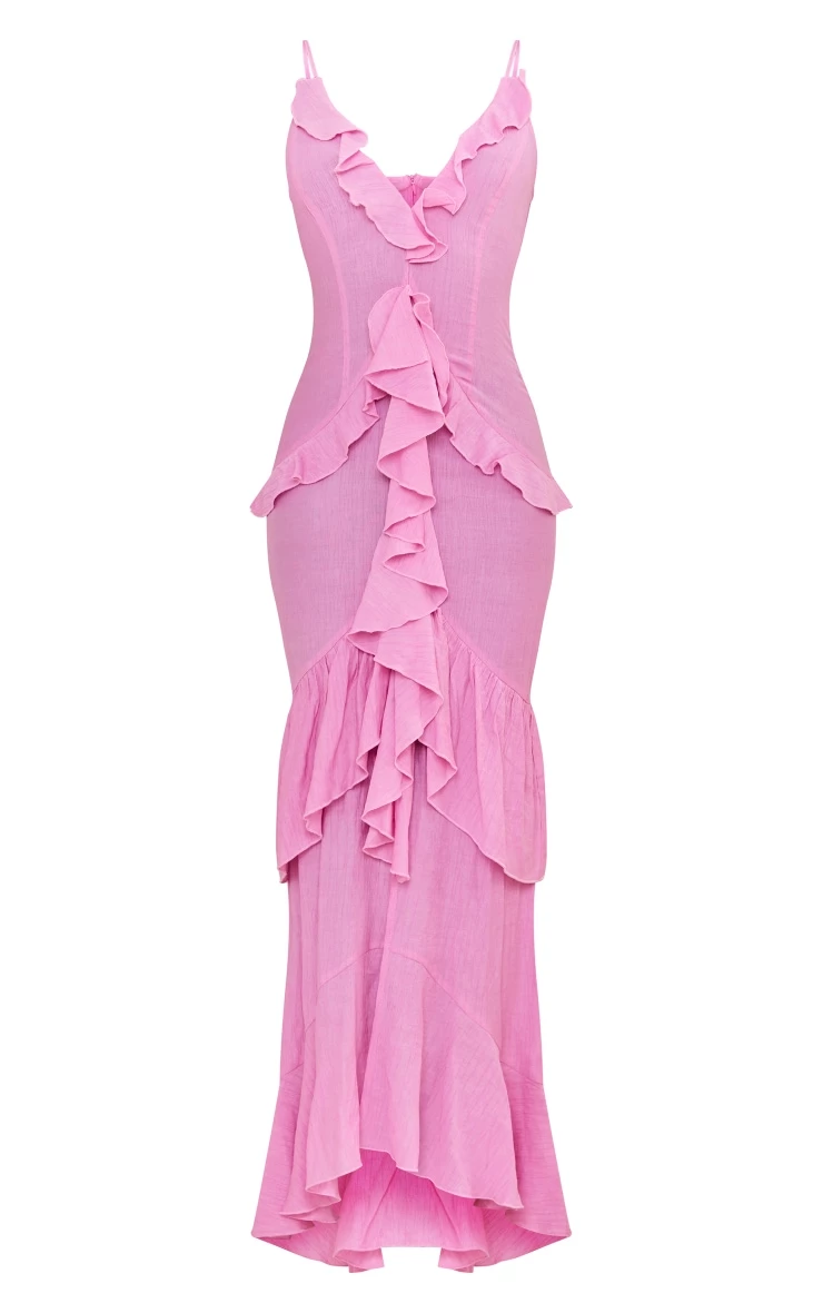 Tall Pink Textured Frill Maxi Dress 7 Tall Pink Textured Frill Maxi Dress - Image 5