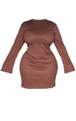 Plus Chocolate Rib High Neck Bodycon Dress -US Dresses Sales Store 485ad6e4841f1fa429f2152b7d76c34c72072c71 cnd4820 5