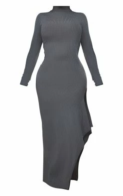 Shape Sage Khaki Rib High Neck Frill Hem Maxi Dress -US Dresses Sales Store 49aa14d9f2da39cbb8c76a525cc22f708e2c3371 cnc8700 5