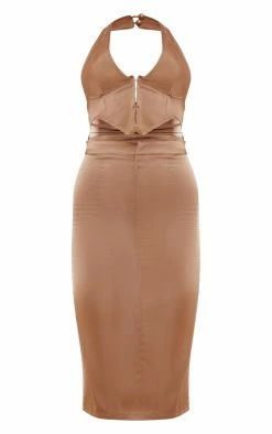 Dark Khaki Satin Hook & Eye Cut Out Halter Midi Dress 11 Dark Khaki Satin Hook & Eye Cut Out Halter Midi Dress -US Dresses Sales Store 4a4900e4adef360d9c049f589d0bc5f4a08867dd cnc7723 5