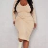 Plus Beige Rib Scoop Neck Long Sleeve Midi Dress -US Dresses Sales Store 4ab8ead171a8efe5544fb745deded44664a215e8 cnc5152 1