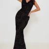 Black Zebra Flocked Sheer Knot Detail Maxi Dress