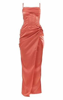 Coral Draped Corset Ruffle Gathered Dress -US Dresses Sales Store 4b5e14952f288b4404d3bde55732aeaed45a7ab4 cnd3527 5