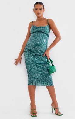 Maternity Emerald Green Sequin Cowl Neck Dress