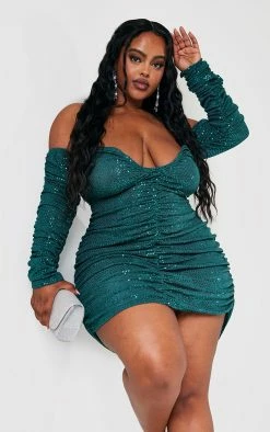 Plus Emerald Green Sequin Bardot Ruched Long Sleeve Bodycon Dress -US Dresses Sales Store 4c64106dfacfbd19bbc4c31ed1603547c22b45cd cnb4194 3
