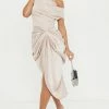 Champagne Satin Off The Shoulder Draped Skirt Midi Dress -US Dresses Sales Store 4ce9cdd6c9d45dc0de997c7662311c36551830ca cmo6935 4