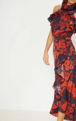 Navy Floral Print Frill Detail Wrap Maxi Dress -US Dresses Sales Store 4d04f9106dee12a36501119558a05afcc5dc9f0d cly4026 5