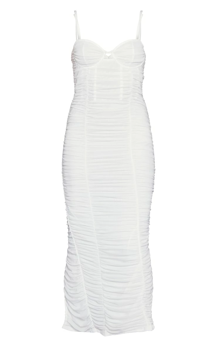White Mesh Ruched Underwire Detail Strappy Midaxi Dress 7 White Mesh Ruched Underwire Detail Strappy Midaxi Dress - Image 5