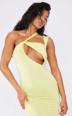 Lime Slinky Asymmetric Strap Knot Detail Midaxi Dress -US Dresses Sales Store 4db581ed6f965b3231ca53586dfc970f3bd17fb9 cne1451 4