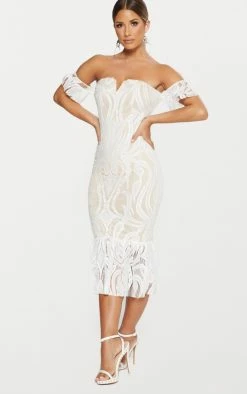 White Bardot Lace Frill Hem Midi Dress -US Dresses Sales Store 4e88cba128fdb95273454937236fb95bffc5b33f CLV0838 4