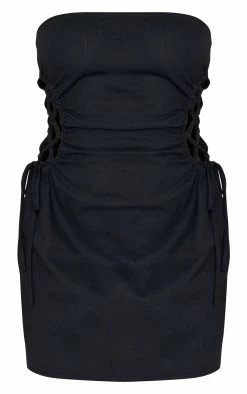 Black Linen Look Bandeau Lace Up Side Bodycon Dress -US Dresses Sales Store 4f01f1bad237f58bae74a98d99644ceb1565399d cne1392 5