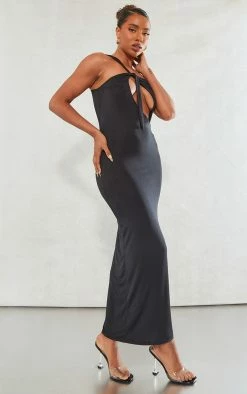 Black Slinky Asymmetric Strap Knot Detail Midaxi Dress -US Dresses Sales Store 507567b5585fe61aacca2e76485e29776772ab0c cne1452 3