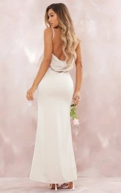 BRIDAL Champagne Cowl Back Strappy Maxi Dress