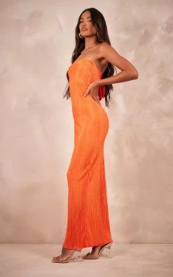 Orange Plisse Bandeau Cowl Back Maxi Dress -US Dresses Sales Store 512763045437c53641a0cfc64129c2ca6a15191e cne3461 3