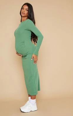 Maternity Olive Long Sleeved Ribbed Midi Dress -US Dresses Sales Store 520ace9f1893b6152d732d9edd751bcc7ba79840 cnb2434 3