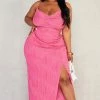 Plus Hot Pink Textured Cowl Neck Side Split Midaxi Dress -US Dresses Sales Store 521abd616587fb7fec37120c4eee2668b1c2c2d4 cnd5033 1