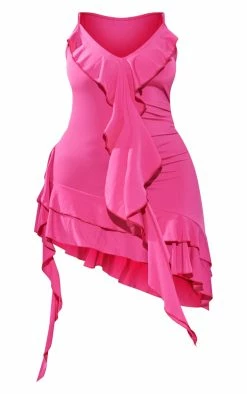 Plus Hot Pink Slinky Ruffle Detail Midi Dress -US Dresses Sales Store 5241bf532d486a7d4de8eb35656020b0776be2b5 cnd8778 5