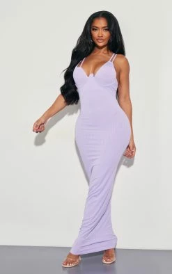Shape Lilac Rib Boning Detail Halterneck Maxi Dress -US Dresses Sales Store 53011f6568e634cb1fbdb4a5179697719d580dad cne0562 3