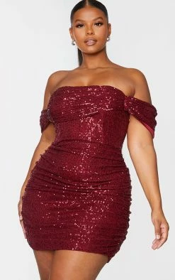 Plus Burgundy Sequin Bardot Bodycon Dress -US Dresses Sales Store 5306f1890c5aee40a4849430238d5703481836bc cmn8215 1