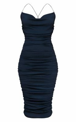 Navy Crinkle Texture Ruched Cowl Neck Midi Dress -US Dresses Sales Store 532135feb8b373551252c3bd571da28a6234d287 cmy2307 6