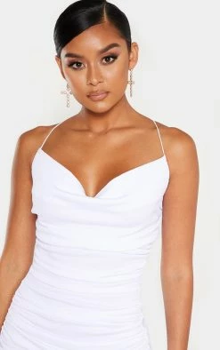 White Crinkle Texture Ruched Cowl Neck Midi Dress -US Dresses Sales Store 53df8df0722bdc2cbd5ddb8c32c3eaee4c7a653c CMF0828 5