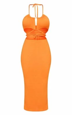 Bright Orange Thick Rib Waist Tie Halterneck Midaxi Dress -US Dresses Sales Store 53ed1b6331eeab1205651a62c90c3ca19d5230fe cmy4562 5