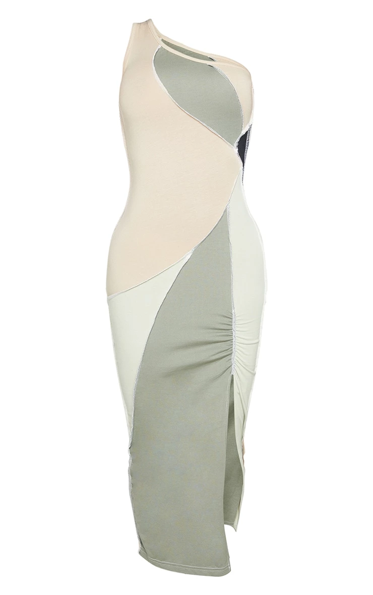 Shape Sage Green Cotton Panel Detail One Shoulder Ruched Midaxi Dress 7 Shape Sage Green Cotton Panel Detail One Shoulder Ruched Midaxi Dress - Image 5