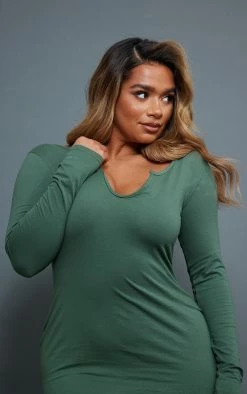 Shape Olive Khaki Cotton Notch Detail Long Sleeve Bodycon Dress -US Dresses Sales Store 5468b278976c0770474ab544da51d4cfdc0bb33b cnc8780 4