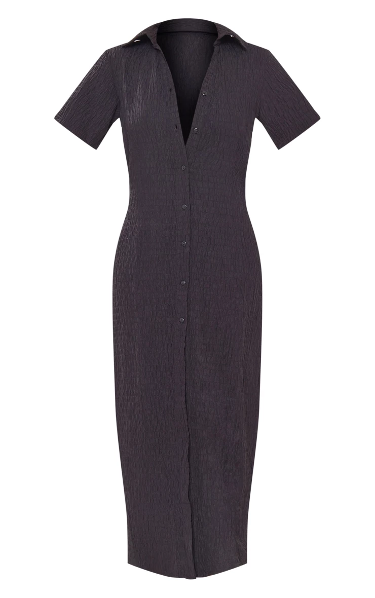 Black Crinkle Textured Button Maxi Shirt Dress 7 Black Crinkle Textured Button Maxi Shirt Dress - Image 5
