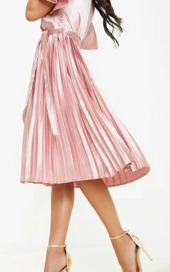 Mairee Dusty Pink Satin Pleated Midi Dress -US Dresses Sales Store 5628d7aa2f6798feaa050258e1230f9381572b9b clr9577 5