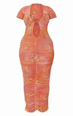 Shape Abstract Leopard Print Sheer Mesh Plunge Ruched Midaxi Dress -US Dresses Sales Store 56c1299128efab995c34d4be3f5b1aef5d375812 cmz4720 6