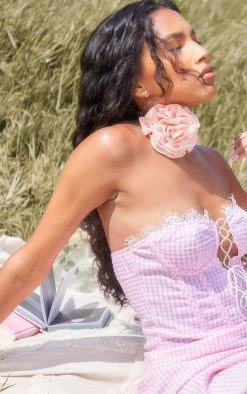 Pastel Pink Gingham Lace Trim Corset Split Midi Dress -US Dresses Sales Store 57b70492e24b5038579568cc2f91cc919eed054f cnd8896 4