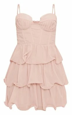 Rose Chiffon Pleat Cup Detail Frill Shift Dress -US Dresses Sales Store 584290bf77886bf087184e9d492c47212acf86ff cnd0605 5