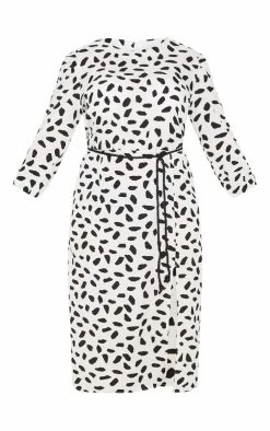 Plus White Tie Waist Dalmatian Print Midi Dress -US Dresses Sales Store 5892e70235c49526c26b29fd7281e2ff5777dca6 clz4165 3