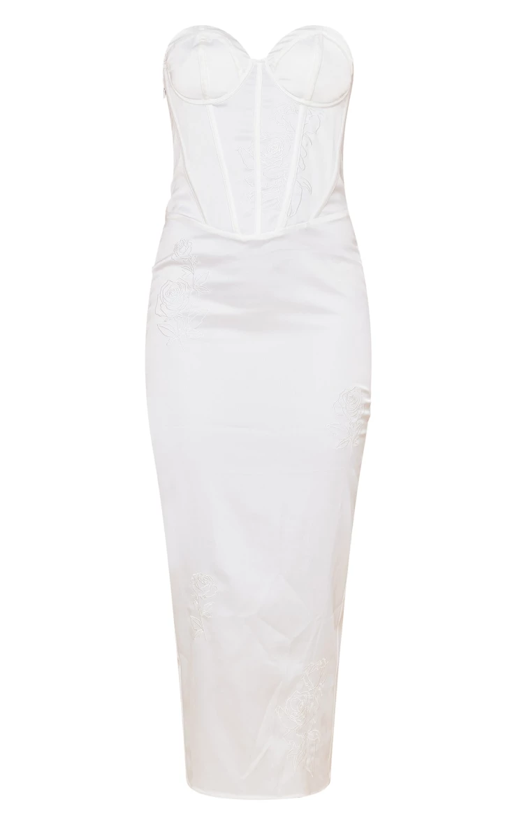 White Satin Floral Embroidered Corset Midaxi Dress 7 White Satin Floral Embroidered Corset Midaxi Dress - Image 5