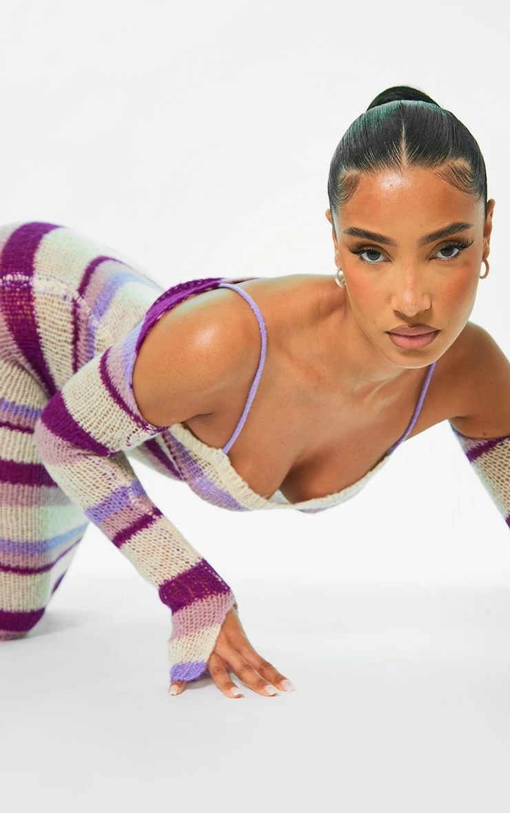 Lilac Stripe Open Knit Maxi Dress & Sleeves 6 Lilac Stripe Open Knit Maxi Dress & Sleeves - Image 4