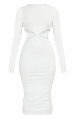 White Rib Knot Cut Out Long Sleeve Midaxi Dress -US Dresses Sales Store 59634fcaf7925f71d235d9dce06260a5bc4ba20f cmw6618 6