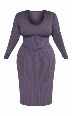 Plus Charcoal Rib Scoop Neck Long Sleeve Midi Dress -US Dresses Sales Store 598aa0e86c083aad1d9eb7bef68658e06a97bd3a cnc5153 5