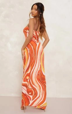 Orange Swirl Print Slinky Bandeau Maxi Dress -US Dresses Sales Store 5a40a04144142a698cfa9281b747dad960653d6c cne2718 2