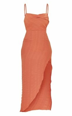 Rust Textured Cowl Neck Gathered Detail Maxi Dress -US Dresses Sales Store 5b0591c5cb9c8b1f155000467707a6344abba150 cmw5520 6