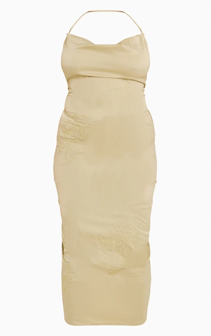 Plus Green Halterneck Satin Embroidered Maxi Dress 7 Plus Green Halterneck Satin Embroidered Maxi Dress - Image 5