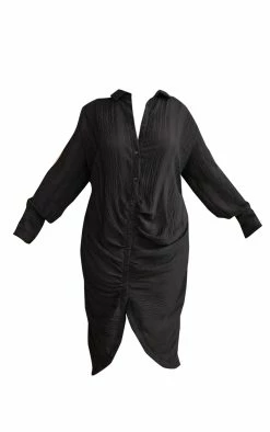 Plus Black Textured Gathered Detail Long Sleeve Maxi Shirt Dress -US Dresses Sales Store 5d24348d05e1b45d0bcda1dfe195e2169f349e49 cmw4085 6