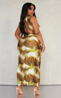 Plus Green Tie Dye Plisse Tie Back Midi Dress -US Dresses Sales Store 5d81e692cc9fc71b93bbce1dbd2ab91e9e2f0a3c cnd9049 1