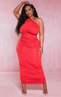 Plus Red Slinky Ruched One Shoulder Longline Midi Dress -US Dresses Sales Store 5dec014a3040bb0e03fc5303fbf3d230057d5cdd cna0081 4